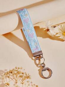 1pc New Fashion Polyester Fabric Keychain, Heat Transfer Printing Fabric Strap Keychain Bag Pendant - Multicolor - View 3