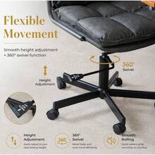 Home Office Desk Chair, Ergonomic Leather Computer Chair With Wheels And Oak Armrests, Height-Adjustable Swivel Executive Chair WL - 黑色+PU皮革 - 查看 10