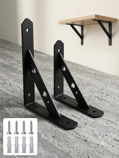 2/4pcs Heavy Duty Steel Shelf Brackets, 90 Degree L-Shaped Wall Mounted Shelf Support, Triangle Bracket, Suitable For Floating Shelves, DIY Home Storage Shelving, Living Room Bedroom Garage