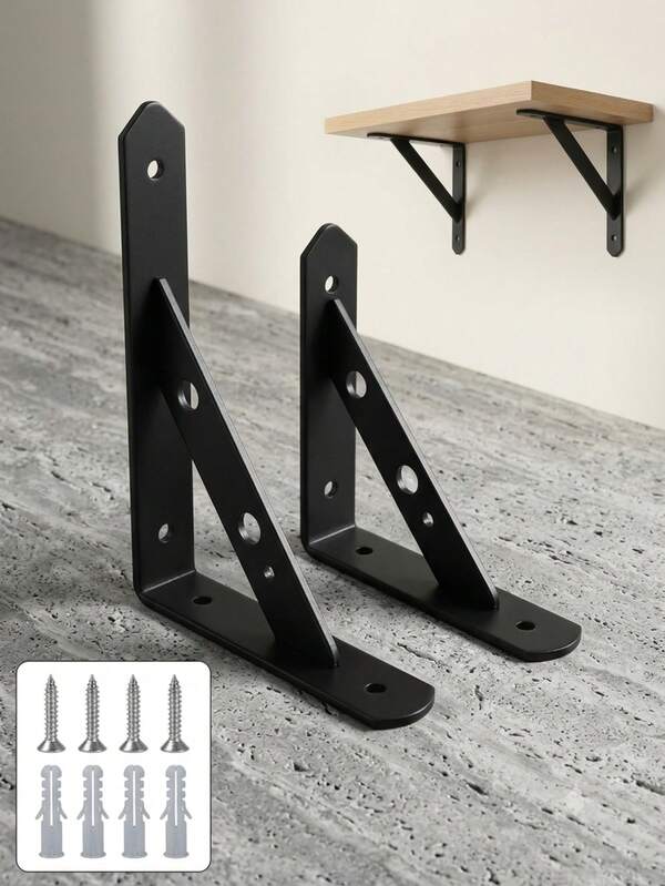 2/4pcs Heavy Duty Steel Shelf Brackets, 90 Degree L-Shaped Wall Mounted Shelf Support, Triangle Bracket, Suitable For Floating Shelves, DIY Home Storage Shelving, Living Room Bedroom Garage