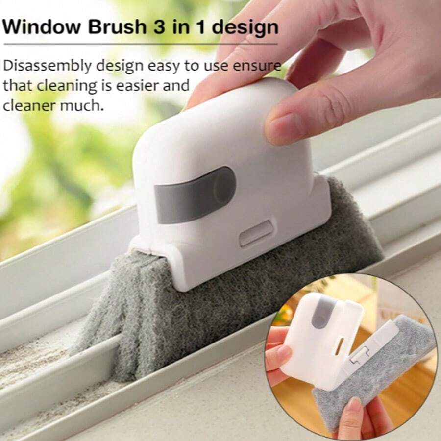1pc Multifunctional 2-In-1 Window Sill Cleaning Brush, Suitable For Window Grooves, Window Tracks And Corners, Detachable, Glass Door Groove Cleaning Brush - Grey - Multicolor - View 1