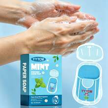 YYTCM Sabun Lembaran Portabel Aroma Mint 50 lembar dengan Kotak Penyimpanan, Kertas Sabun Tangan Mini Sekali Pakai untuk Perjalanan Luar Ruangan dan Berkemah, Mudah Berbusa, Pembersih Lembut - Mint - View 2