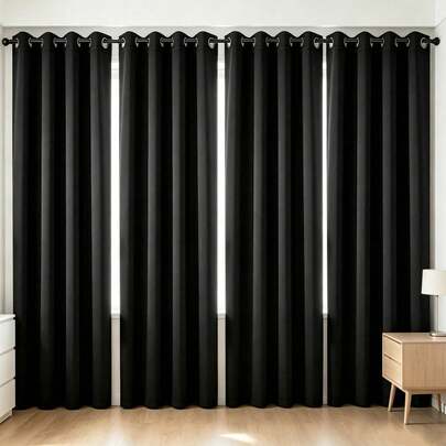 Black 108 Inch Curtains For Bedroom, Blackout Curtains 108 Inches Long 4 Panel Set, Thermal Insulated Grommet Room Darkening Drapes For Living Room Window( Black)