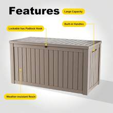 85 Gallon Outdoor Waterproof Resin Storage Deck Box Lockable Outside Bench UV Resistant Bin Patio Porch Furniture Pool Float Garden Tool Cushion Black - Grey - View 6