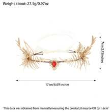 Vintage Elf Forest Gold Staghorn Fern Leaf Crown With Red Rhinestones, Adjustable Ribbon Headpiece, Suitable For Halloween Cosplay, Renaissance Wedding, Festival Party - Multicolor - View 11