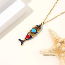 Collar con colgante de vida marina estilo bohemio de verano para mujer, joyería ligera de cuentas para playa, fiesta en la playa y uso diario, regalo - Multicolor - Ver 8