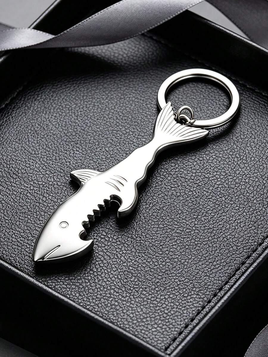 1PC Shark Keychain, Bottle Opener Fish Beer Bottle Opener Keychain, Shark Keyring, Shark Screw Bottle Opener, Bottle Opener Pendant - Multicolor - View 1