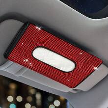 1pc [Shiny Rhinestone Box]Rhinestone Car Sun Visor Tissue Box - Shiny Car Interior Decoration - Shiny Seat Back Tissue Storage Bag Napkin Holder - A - View 8