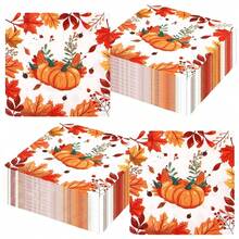 20/40/60PCS Fall Maple Leaf Pumpkin Napkins, Thanksgiving Party Decorations, Autumn Table Decor, Disposable Paper Napkins For Fall Gatherings - Maple Leaf Pumpkin - View 1