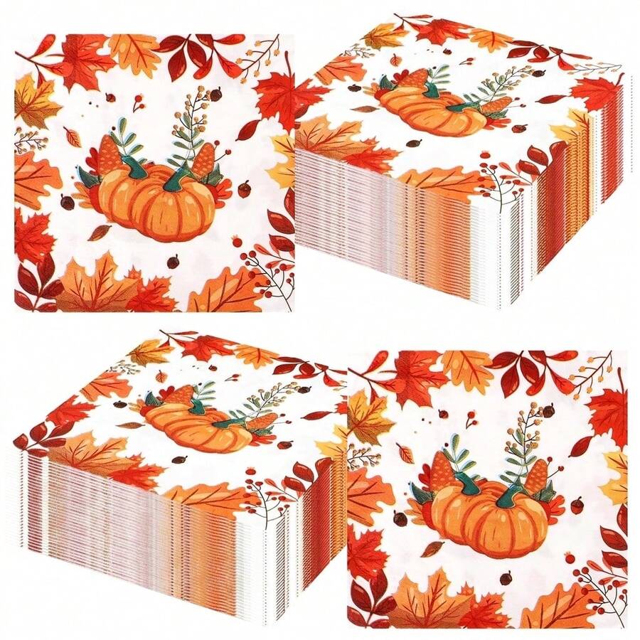 20/40/60PCS Fall Maple Leaf Pumpkin Napkins, Thanksgiving Party Decorations, Autumn Table Decor, Disposable Paper Napkins For Fall Gatherings - Maple Leaf Pumpkin - View 1