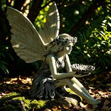 Sitzende Feenstatue aus Harz - Gartendekoration, Feenform Vogelspender, Harz Feengarten Statue Vogelspender, süße Elfenfigur Ornament, geeignet für Garten, Terrasse, Rasen, Blumenbeet, perfekt als Einweihungsgeschenk für Frauen, Mütter, Weihnachten, Harz Handwerk - Universal - Übersicht 7