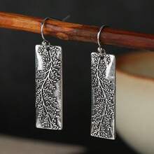 Women's Vintage Leaf Pattern Earrings, Artistic & Relaxed Style, Casual Retro Vibe; Easy To Pair For Daily Commute, Friends Gathering, Travel & Vacation - Silver - View 6