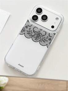 Casing Ponsel Minimalis Elegan dan Modis dengan Motif Bunga Renda, Kompatibel dengan iPhone 17 Pro Max 17 Pro 17 16 Pro Max 15 14 13 12 Pro Max, Pelindung Lensa dan Penutup Belakang. - Putih - View 2
