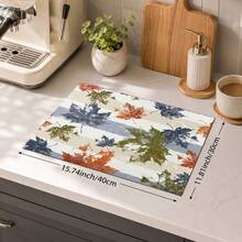 1pc Autumn Colorful Maple Leaf Pattern Diatomaceous Earth Kitchen Drain Mat, Quick-Drying Absorbent Non-Slip Coffee Machine Mat And Dish Drying Mat, Suitable For Kitchen Countertop And Holiday Home Decor - Multicolor - View 12
