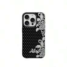 1pc TPU Material Cool Black Background Polka Dot White Lace Pattern Phone Case Compatible With IPhone 17 Pro Max/17/16 Pro Max/15/13/12/11/ S20 FE/A15/S24/A55/ Note 11/Note 12/Note 13 Pro Full Coverage Anti-Drop Soft Shell Phone Protective Cover - Black - View 5