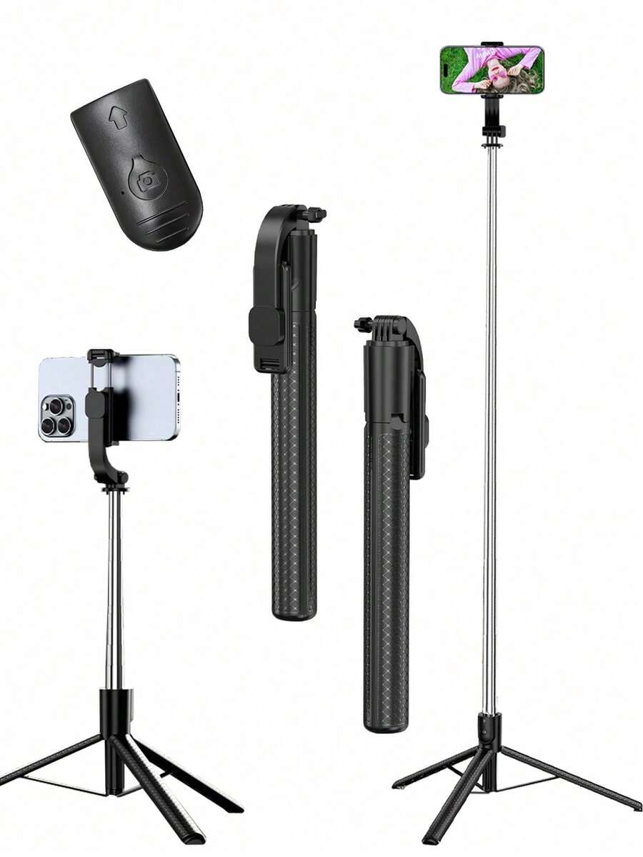 Borriig Palo de selfie inalámbrico de 1700mm, trípode para teléfono extensible y plegable, monopod adecuado para smartphones, grabación equilibrada y estable, transmisión en vivo, con control remoto (1 pieza)
