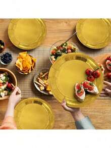 40-80pcs/Set Disposable Paper Plates, Gold Color, 7/9 Inch Round, Suitable For Decorating Desserts, Cakes And Party Supplies In Bulk, Suitable For Birthday, Wedding, Picnic, Holiday Club And Other Occasions - Multicolor - View 4