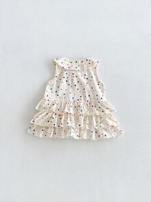 1pc Girls Outdoor Casual Sweet Multi-Layer Ruffle Colorful Polka Dot Sleeveless Dress Summer - Apricot - View 7