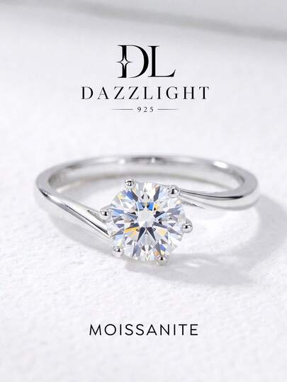 1pc 1ct Fashion Twisted Arm 6-Prong Moissanite Wedding Ring, 925 Sterling Silver Sparkling Romantic Engagement Ring, Promise Ring, Anniversary Ring, Women's Jewelry Gift, Christmas Gift