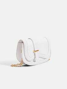 1pc Women's Minimalist Crocodile Embossed Chain Saddle Bag, Commuter Textured Versatile Crossbody Bag - M2255 - View 4