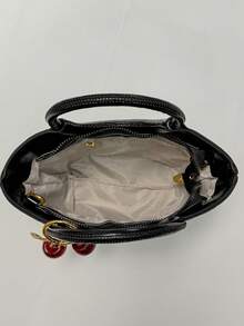 Mini Crocodile Pattern Handbag Cherry Pendant Crossbody Bag - Black - View 3