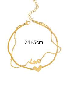 MECYLIFE 1 buah Gelang Kaki Dua Lapis Bentuk Hati LOVE dari Stainless Steel Elegan dan Halus untuk Wanita, Cocok untuk Pemakaian Sehari-hari - Gelang kaki CINTA - View 4