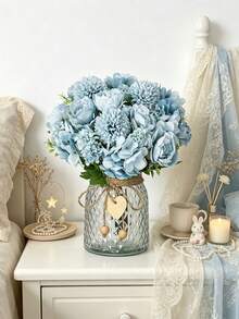 1/4pcs Artificial Peony Hydrangea Bouquet, Suitable For Wedding Decoration, DIY, Bridal Bouquet, Wrist Corsage, Headpiece, Wedding Car Decor, Door Decor, Home, Restaurant, Bedroom, Vase Decor, Party Decoration, Valentine's Day And New Year Gift - Blue - View 4