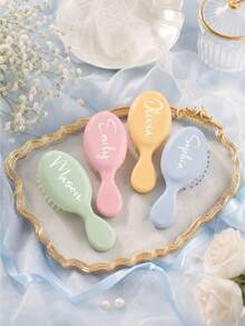 Personalized Mini Hairbrush, Customized Name Cushion Brush, Portable Travel Hairbrush, Gentle Wet/Dry Hair Styling Tool, Exquisite Birthday Party Favor, Scalp Massage Pocket Comb, Compact Daily Hairstyle Accessory, Sweet Customized Gift , Detangler - Multicolor - View 4