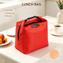 Red Waterproof Large Capacity Portable Lunch Bag, Office Student Lunch Box Bag, Portable Picnic Storage Bag, Kitchen Gadget, Simple Fashion Multi-Functional Insulated Bag - Multicolor - View 3