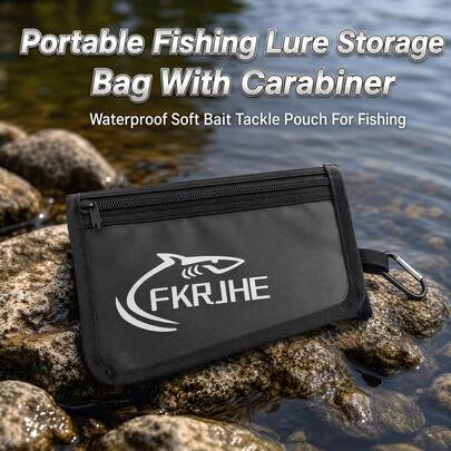 Portable Soft Lure Storage Bag Waterproof Fishing Tackle Pouch With Carabiner, Multifunctional Zipper Bait Organizer Bag For Soft Worm Shrimp Lures, Outdoor Freshwater Saltwater Fishing Accessories