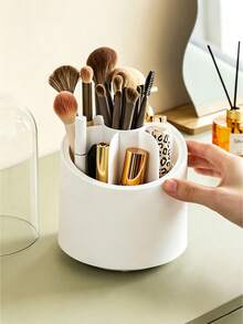 360° Rotating Makeup Brush Holder With Dust-Proof Transparent Lid, 7-Compartment Large Capacity Cosmetic Storage Box, Detachable And Easy To Clean, Suitable For Bathroom, Bedroom, Desktop, Vanity,Bedroom Room Decor,Back To School - Multicolor - View 5