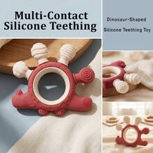 1pc Silicone Dinosaur Teether, Dual-Color Design With 6 Different Textures, Soft Silicone Material, Suitable For Babies 0+ Months, Ideal Newborn Gift - 彩色 - 查看 1