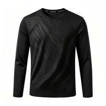 Men's Casual Long Sleeve Sports T-Shirt Top - Black - View 2