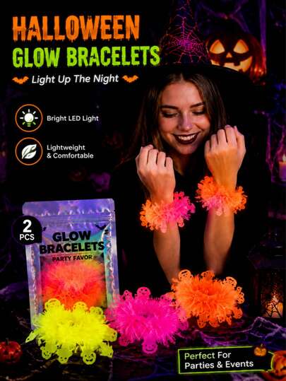 4/2/1pc Halloween Fluorescent Colorful Strip Wristbands, Pumpkin Head, Ghost, Phantom, Bat, Skull Wrist Decor, Halloween Party Wrist Decoration Fuzzy Strip Wristbands, For Halloween Party, Gathering, Halloween Party Supplies, Gift Recommendation, Halloween Decoration, Halloween Gift