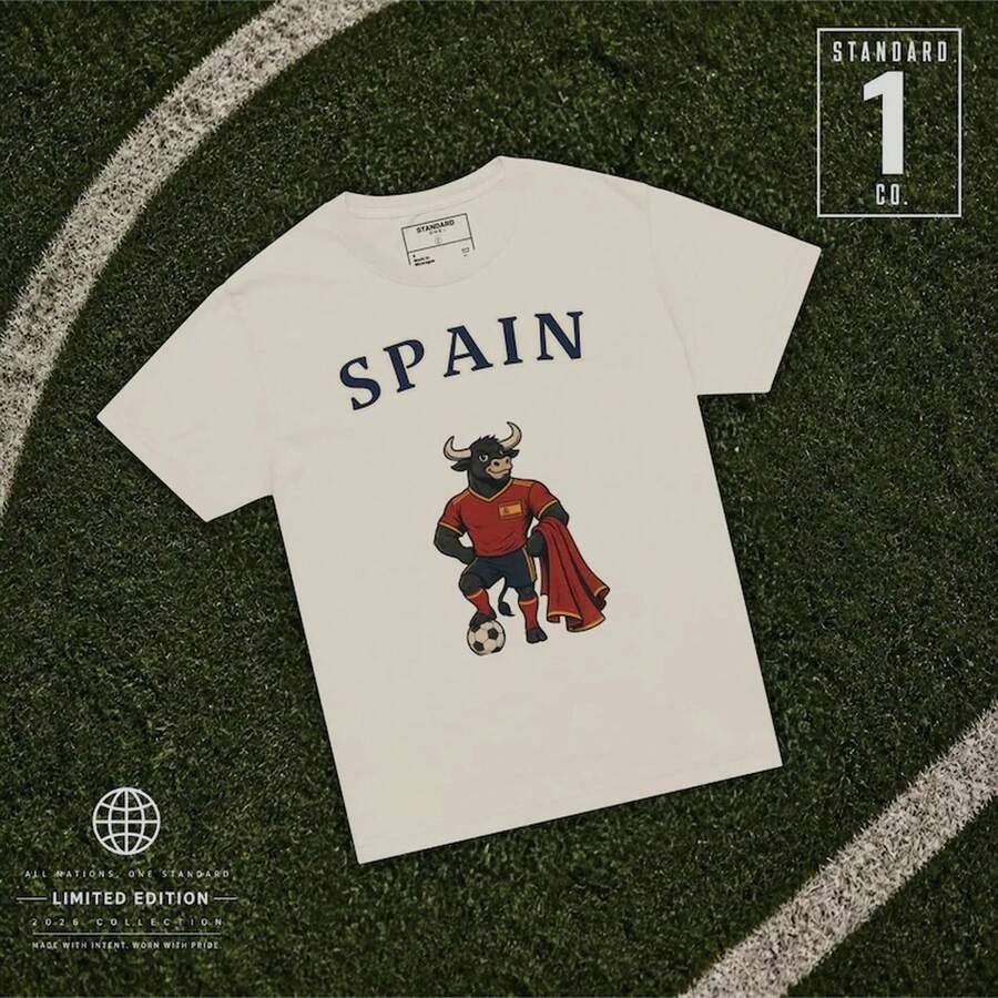 T-Shirt der spanischen Fußballnationalmannschaft / Limitierte Edition 2026 mit Maskottchen - Weiss - Übersicht 1