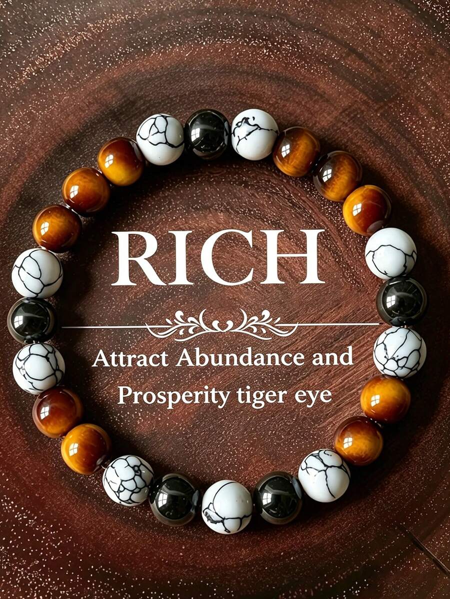YAUKIA 1pc Fashion Women'S Tiger Eye'S Rich Bracelet, Howlite, Brings ...