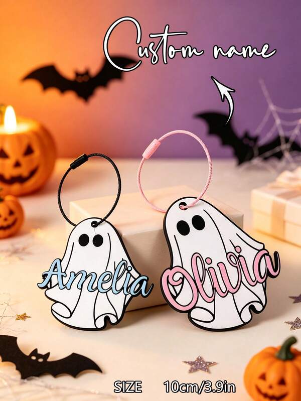 1 Peça Chaveiro de Fantasma de Madeira Personalizado, Etiqueta de Sacola de Compras de Fantasma, Etiqueta de Nome de Halloween, Encanto de Sacola de Fantasma, Adesivo de Nome de Halloween, Lembrancinha de Festa de Halloween