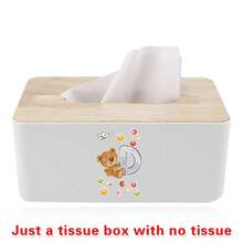 Nordic Tissue Box Bamboo-Lid Solid Wood Storage Case Desktop Napkin Holder Car Paper Dispenser Dormitory Organizer Box Holiday Decoration Storage Suitable For Home Office Use Initial Name 26 Letters Pattern - White - View 8