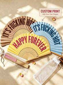 Personalized Photo Handheld Fan, Customized Bamboo Wood Folding Fan, Suitable For Weddings, Dance Events, Parties, Decorative Gifts - Multicolor - View 1