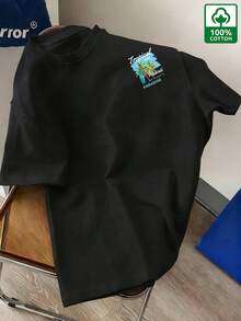 T-shirt da uomo a maniche corte, stampa hawaiana con tavola da surf e cocco, per le vacanze estive, girocollo, comoda, casual, tuta da uomo, stile y2k - nero - Visualizzare 2