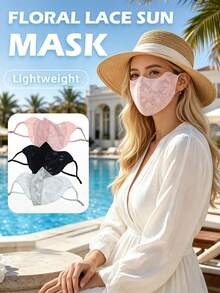 Floral Hollow Lace Sun Protection Face Mask, Adjustable Ear Loops, Lightweight Breathable UV Protection, For Women's Daily Use - Multicolor - View 2
