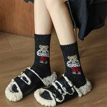 1/5 Pairs Women's Cute Cartoon Mid-Calf Socks, Teddy Bear Pattern Design, Long Socks, Suitable For Daily Wear, Gift For Girlfriend, Autumn/Winter Season, Christmas Gift - Multicolor - View 6
