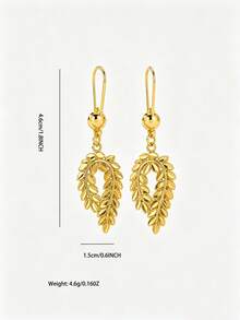 2pcs 24K Gold Plated Bohemian Hollow Leaf Wheat Pattern Water Drop Pendant Earrings For Women, Daily & Vacation Jewelry - Yellow Gold - View 5