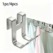 1/4pcs No-Drill Iron Hooks, No-Damage Adhesive Over Door Back Rack, Universal For Bathroom, Kitchen, Cabinet, Hang Towels, Clothes, Bath Balls, Razors, Space-Saving Storage Hooks, Multi-Purpose Removable Adhesive Wall Door Hanger Organizer - View 11