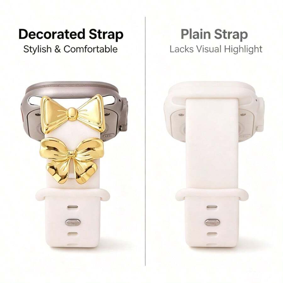 2pcs Zinc Alloy Watch Band Decorative Rings, Suitable For Apple Watch, Luxury Bowknot Design, Brilliant Shiny Texture, Easily Accessorize Your Wrist Fashion, Enhance Your Stylish Outfit (Watch Band Not Included) - Mouldless - View 1
