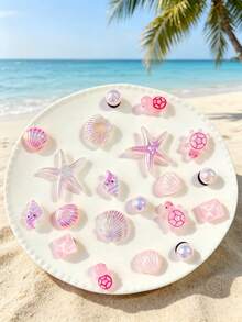 20 piezas de adornos desmontables para zapatos DIY de color rosa con cadena de lentejuelas, estrella de mar, concha, ondas de agua, estrella, adecuados para zuecos - Tortuga rosa - Ver 11