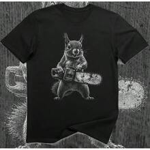 Motorsåg Ekorre T-shirt Rolig Skogsskräck Djur Grafik T-shirt Kaotisk Skog Meme Present - Svart - Visa 1