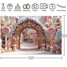 1 Tissu de fond thème Royaume des bonbons de Noël, Arche en pain d'épices, Vue enneigée de la forêt d'hiver, Thème des bonbons de Noël. Convient pour la décoration de Noël, la décoration du Nouvel An, la décoration de la maison, l'arrangement de fête, les accessoires de photographie. - Multicolore - Voir 5