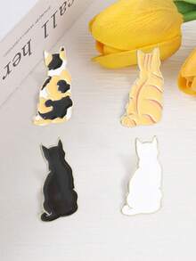 4Pcs Minimalist Back View Cat Enamel Pin Black White Calico Tabby Solid Kitty Brooch Neutral Backpack Decor Badge - Multicolor - View 8