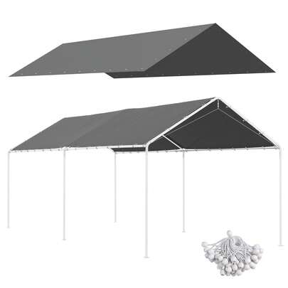 10x20ft Carport Roof Canopy Replacement Cover, UV-Resistant, With Ball Bungee Cords, Dark Gray Outdoor Shelter Shade Accessory